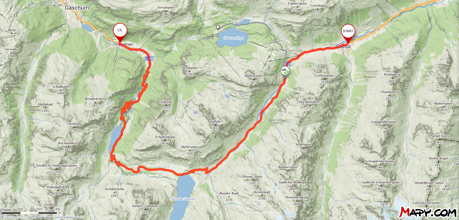 Mapa Silvretta Hochalpenstrasse