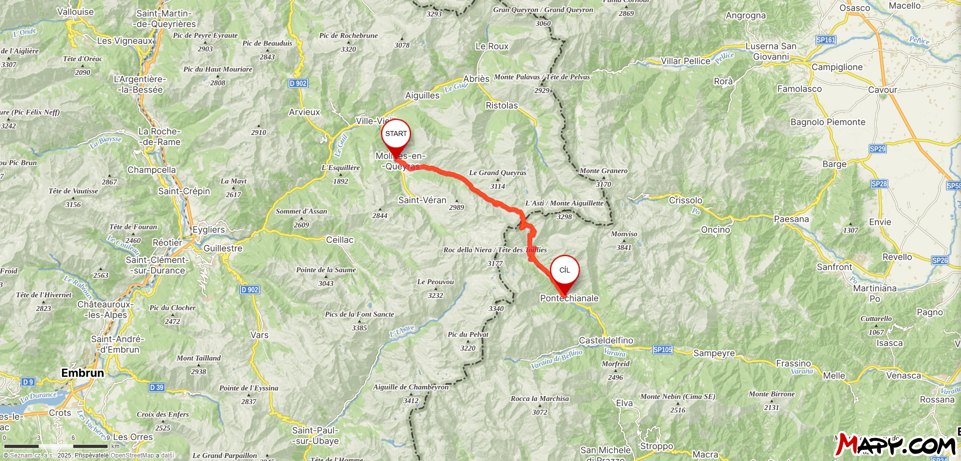 Mapa průsmyku Col d'Agnel