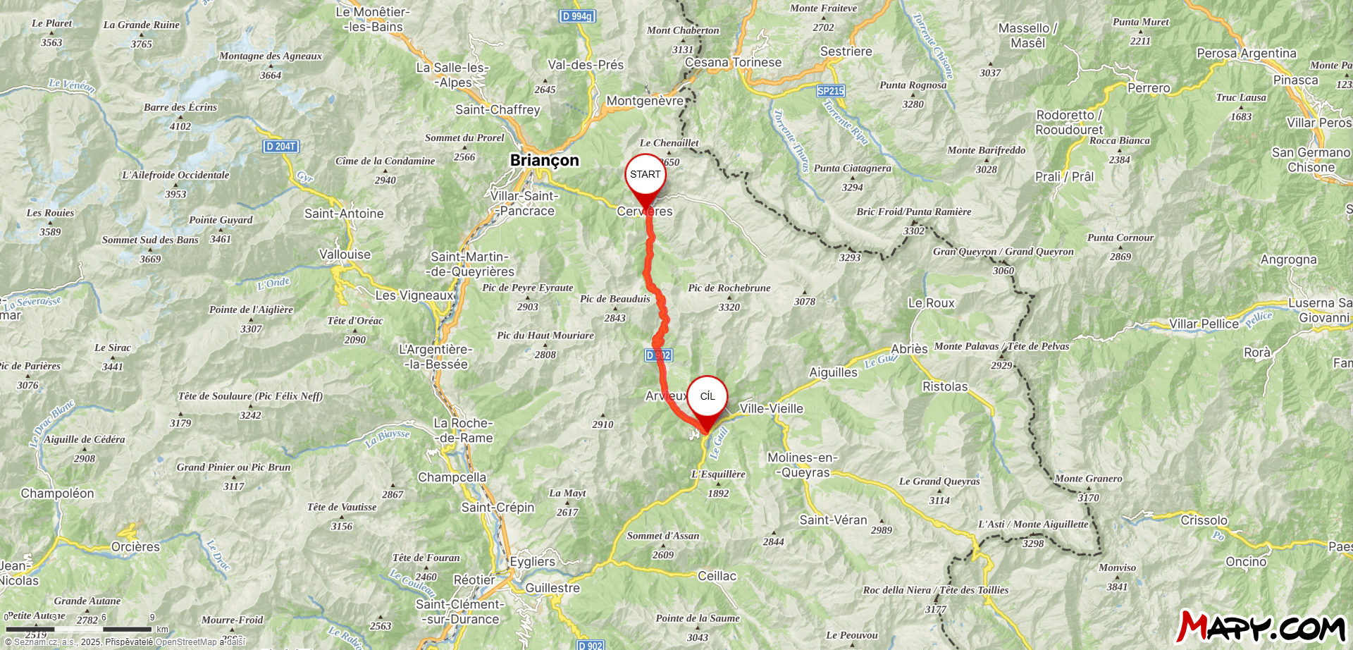 Mapa průsmyku Col d'Izoard