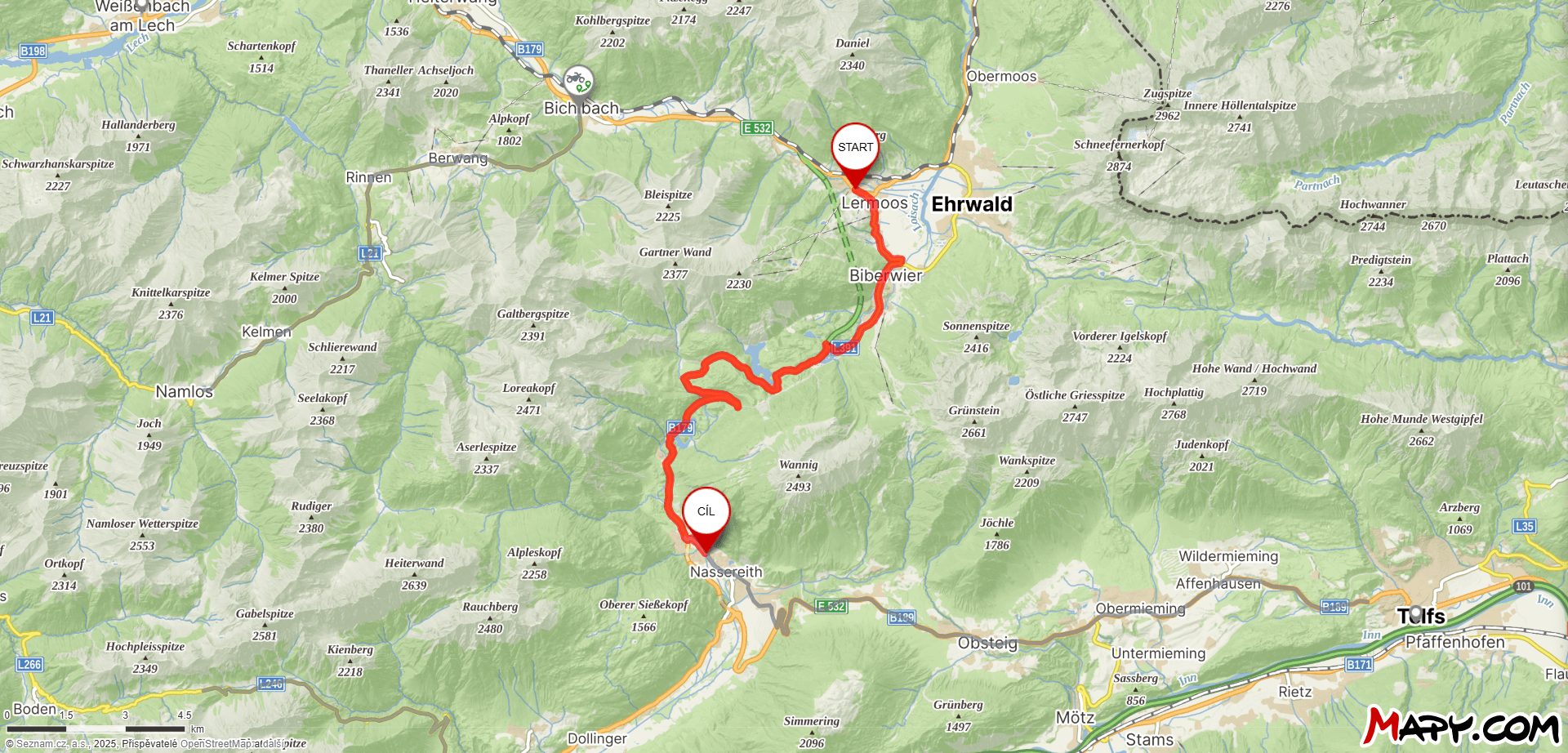 Mapa průsmyku Fernpass