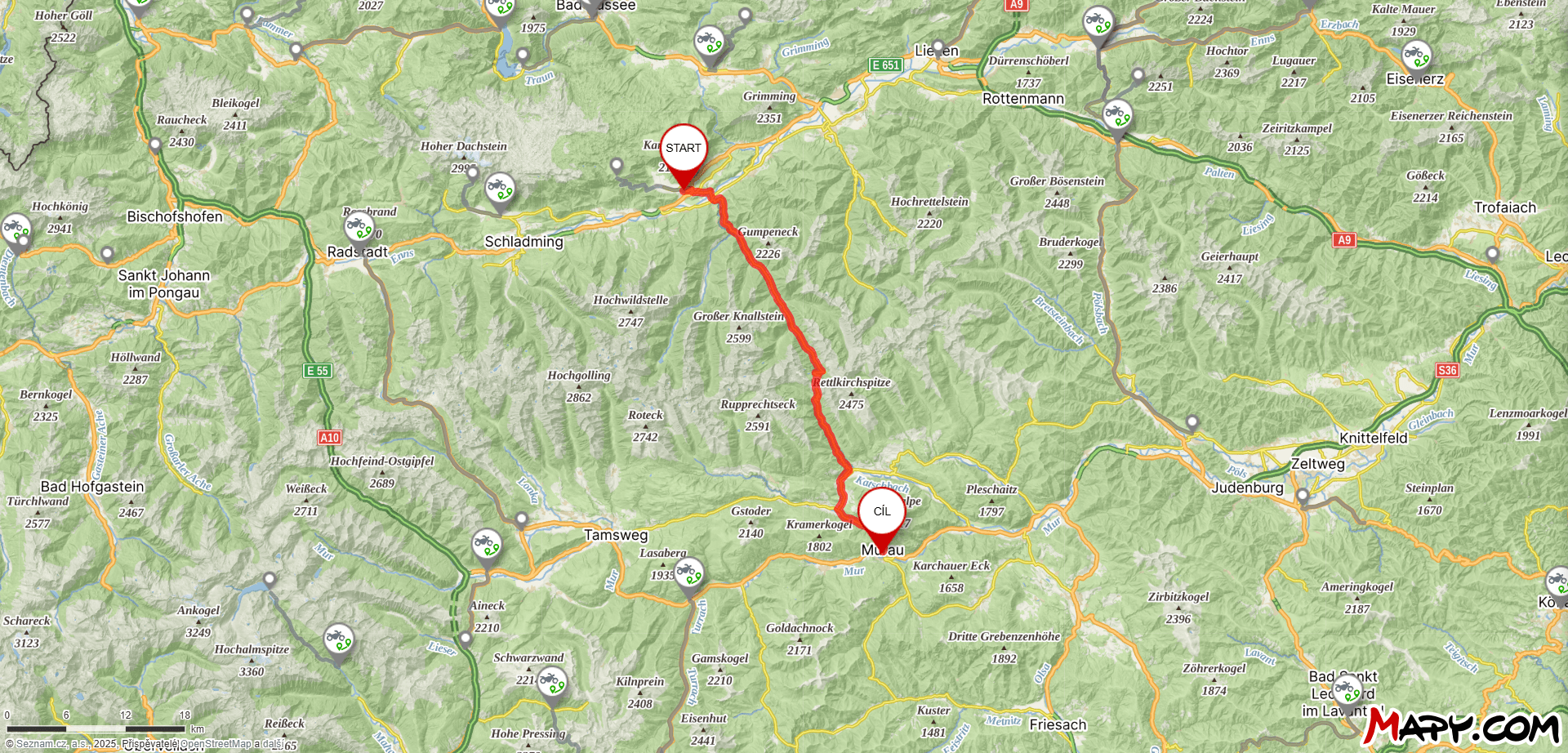 Mapa průsmyku Sölkpass