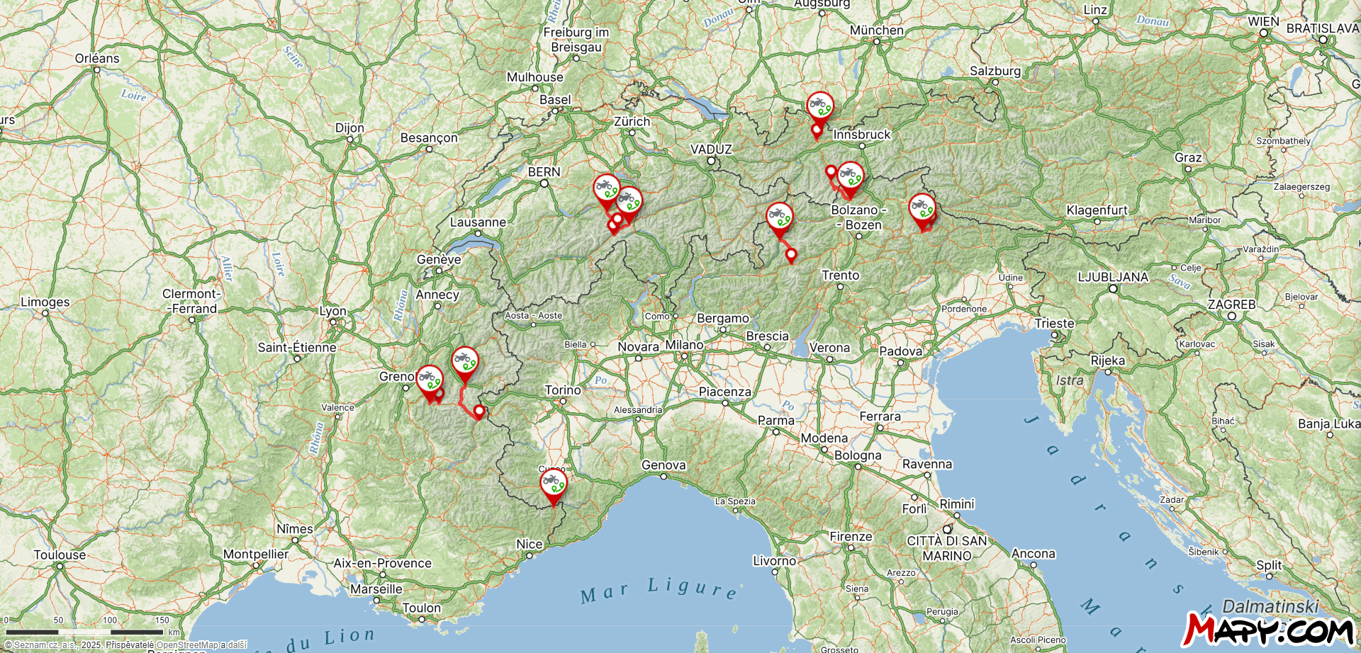 Mapa nejlepších alpských průsmyků podle obtížnosti